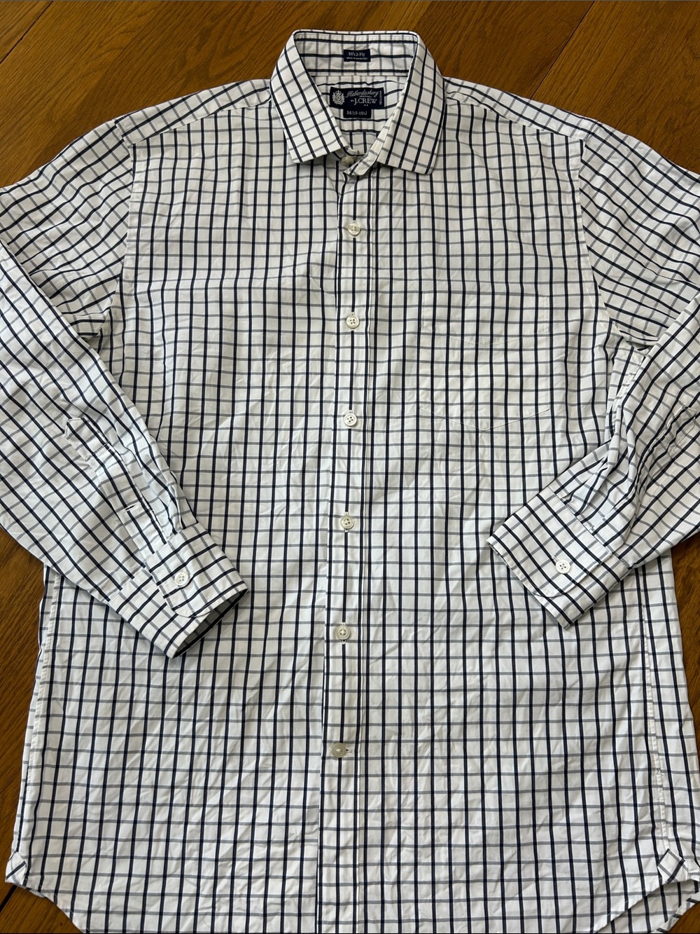 Haberdashery by J.Crew White Shirt with Navy Windowpane Check 80’s 2-Ply